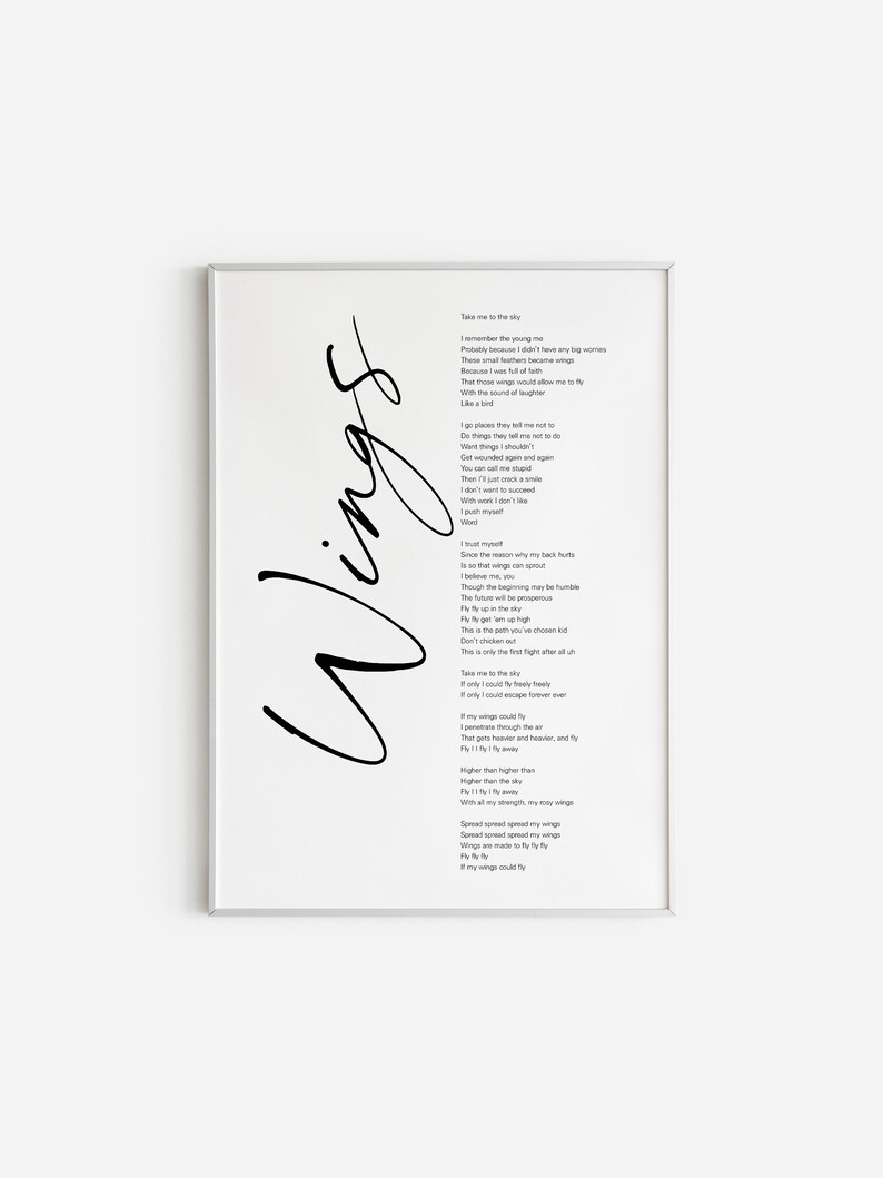 BTS Wings Lyrics Prints Poster digital Download Korean Etsy