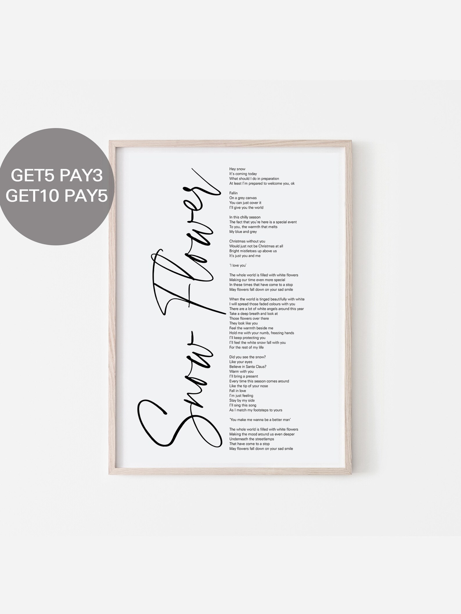 BTS V Snow Flower Lyrics Prints Poster digital Download Etsy UK