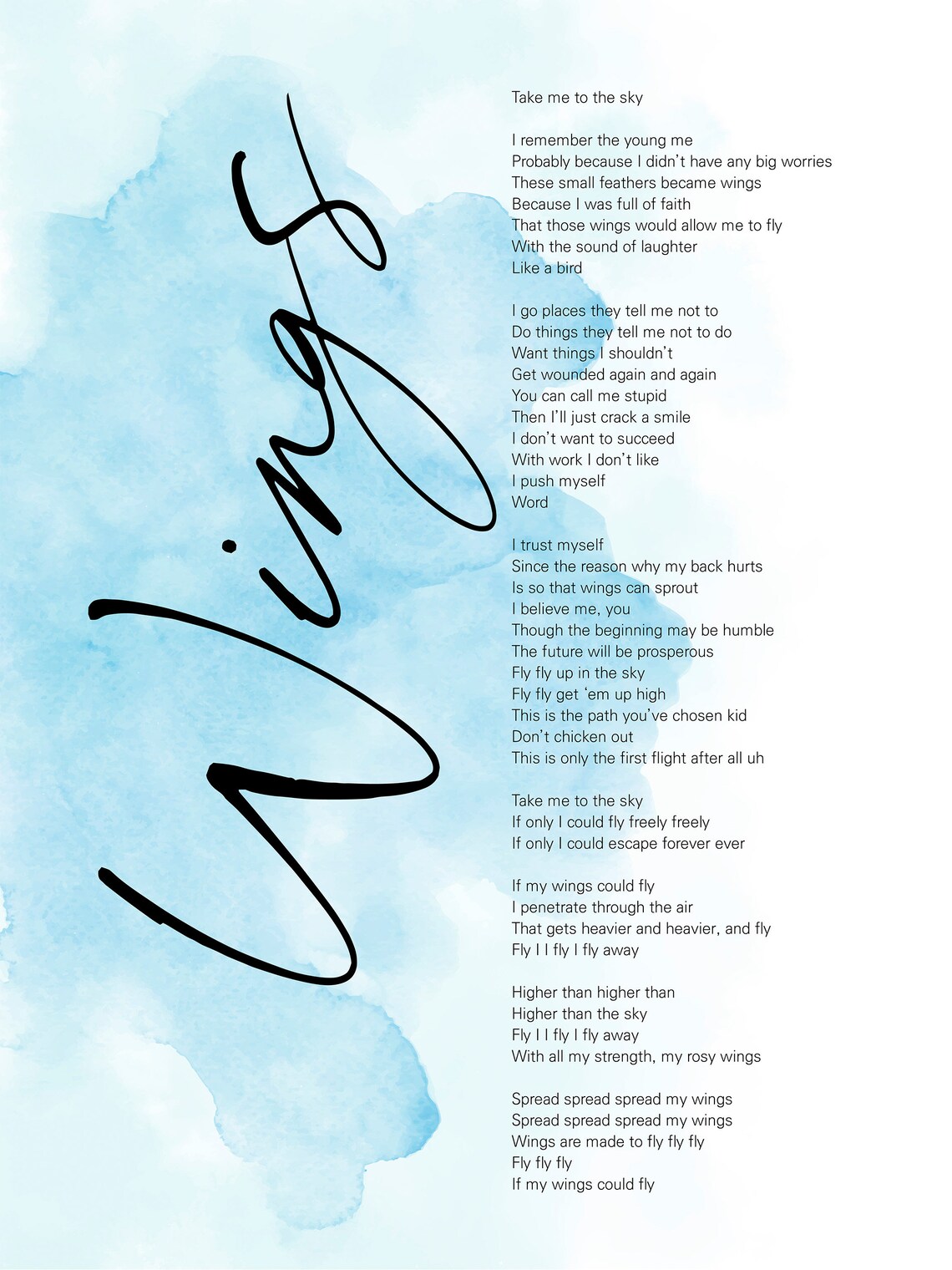 BTS Wings Lyrics Prints Poster Digital Download Korean Etsy