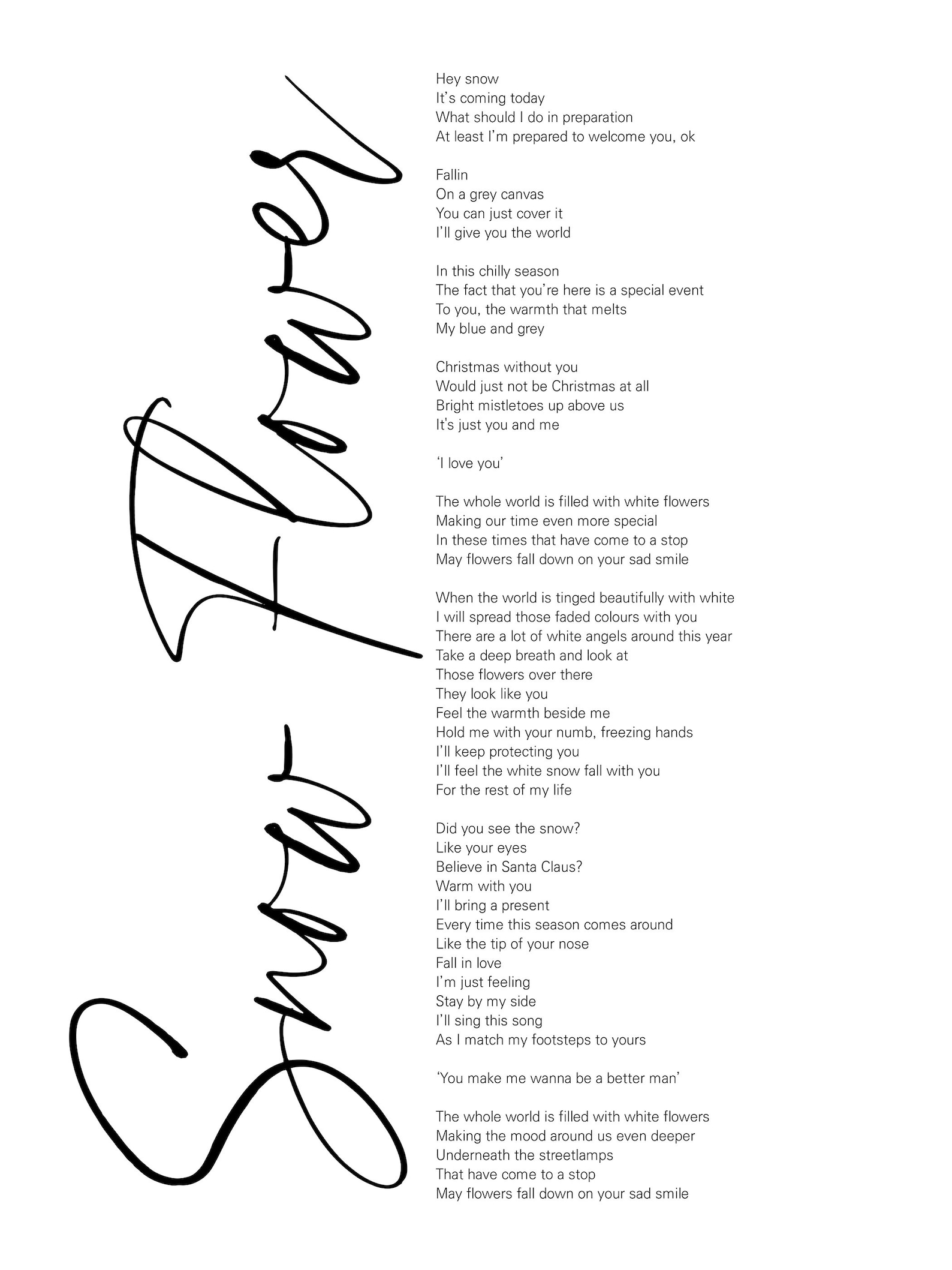 BTS V Snow Flower Lyrics Prints Poster Digital Download Etsy