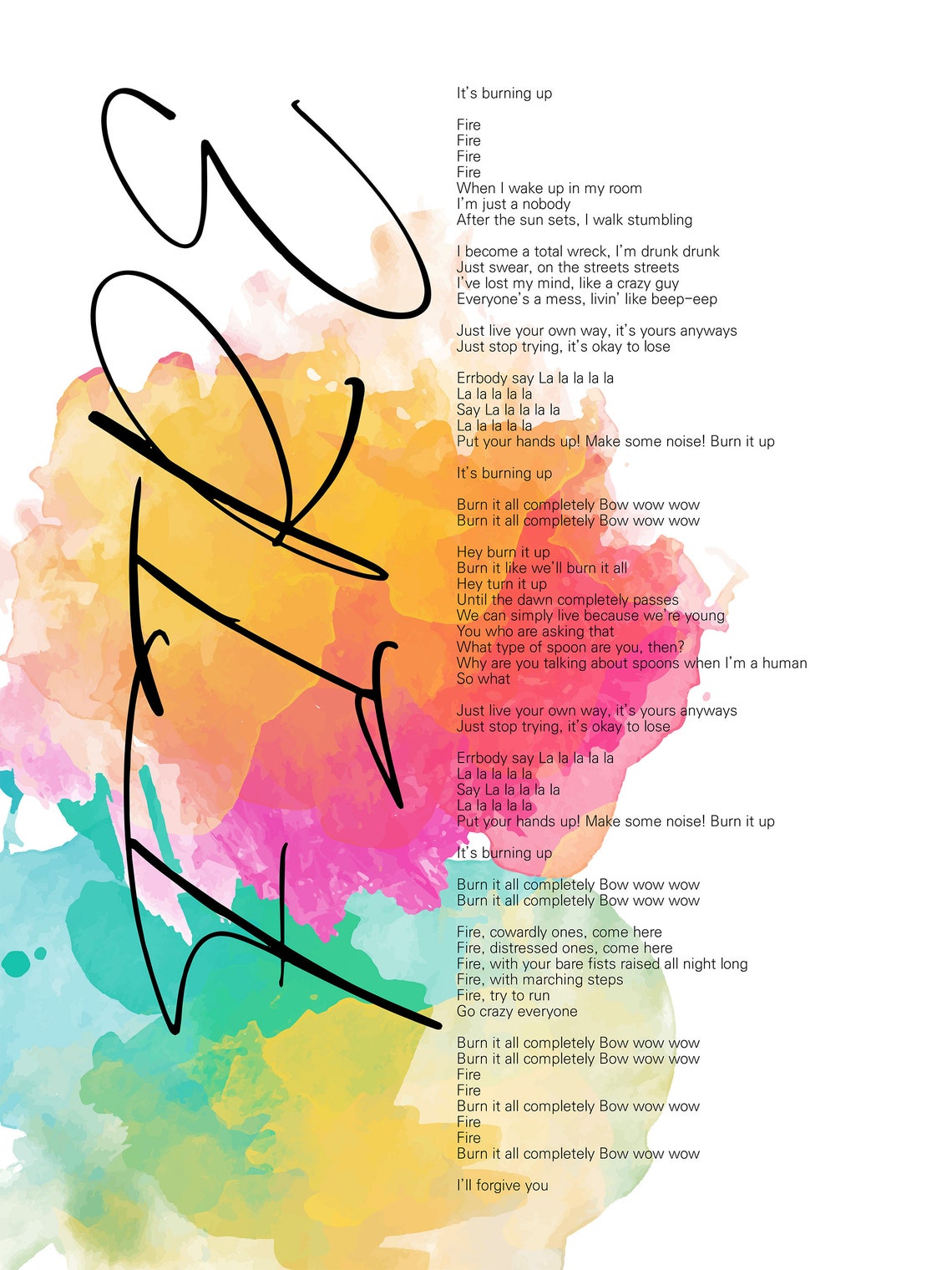BTS FIRE Lyrics Prints Poster Digital Download Korean | Etsy