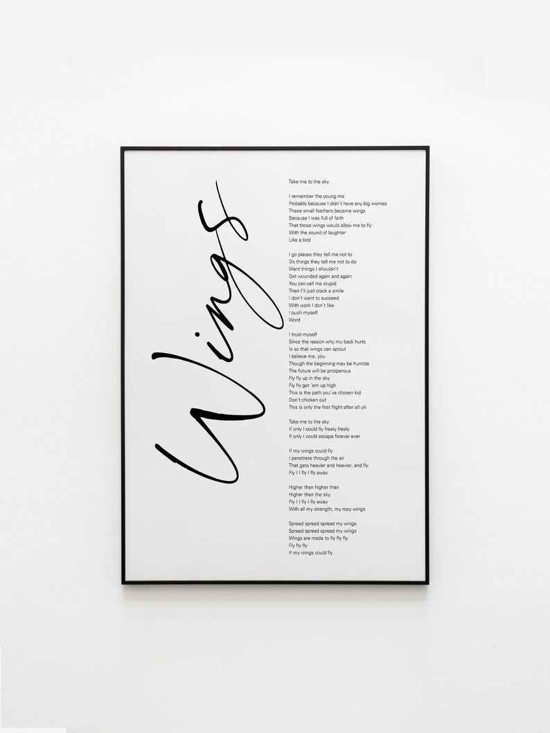 BTS Wings Lyrics Prints Poster digital Download Korean Etsy