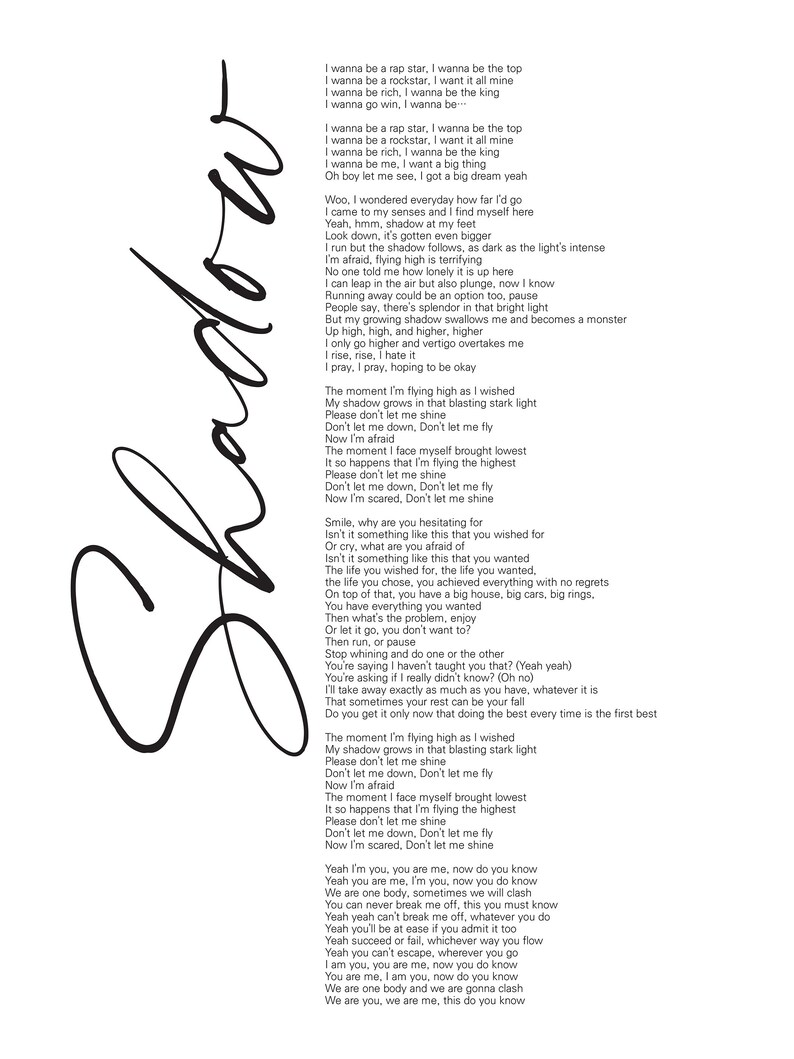 BTS SUGA Interlude Shadow Lyrics Prints Poster Digital