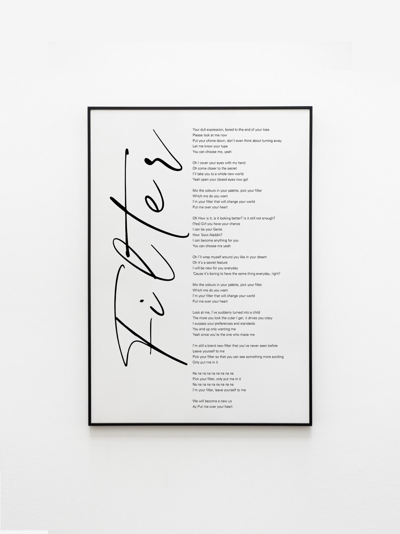 BTS JIMIN Filter Lyrics Prints Poster digital Download Etsy UK