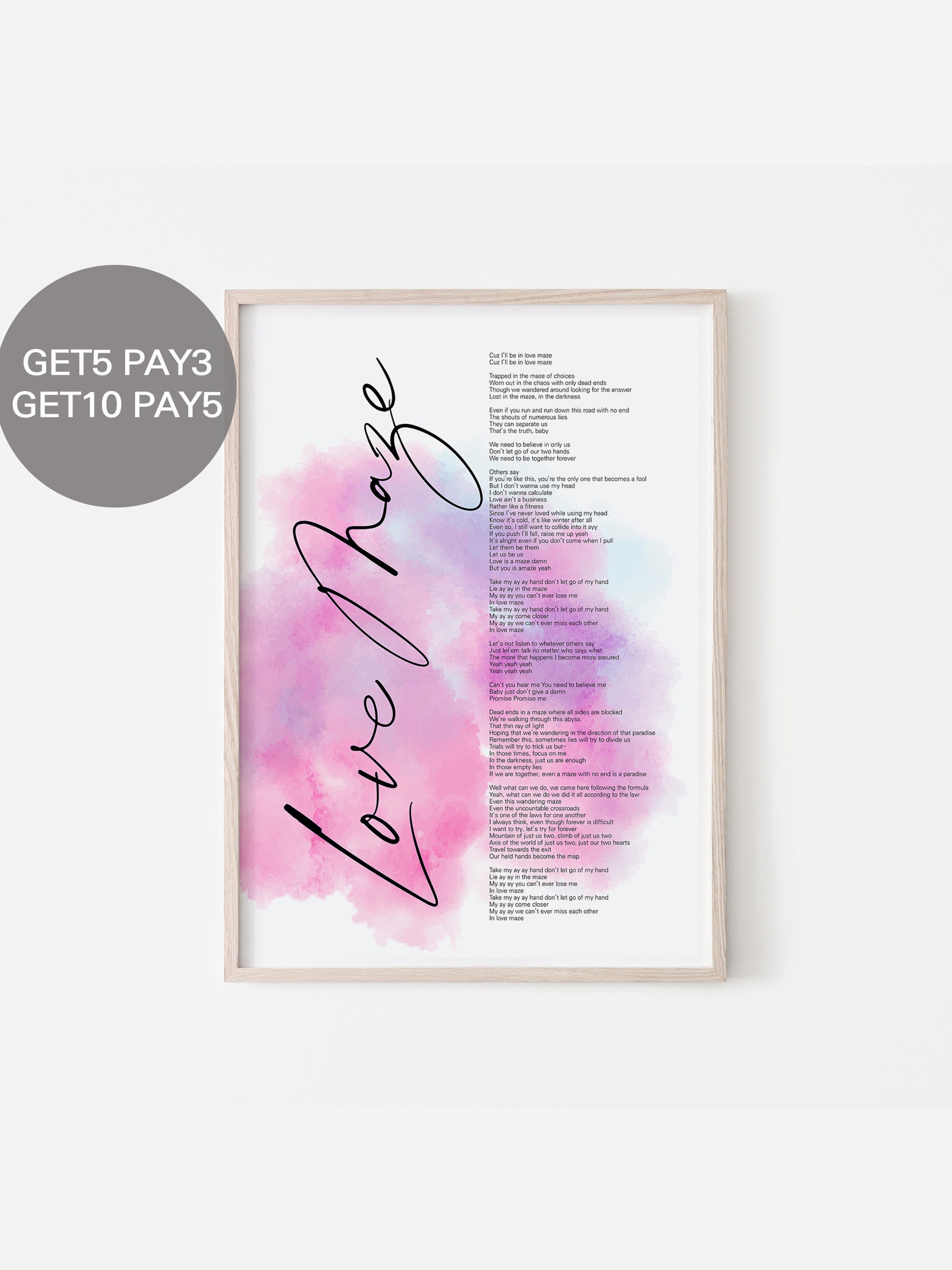 Bts Love Maze Lyrics Prints Poster Digital Download Korean Etsy Ireland