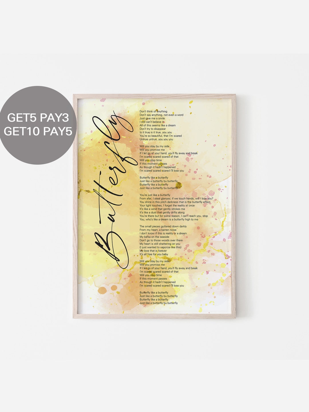 BTS Butterfly Lyrics, Prints Poster digital Download Korean Quotes