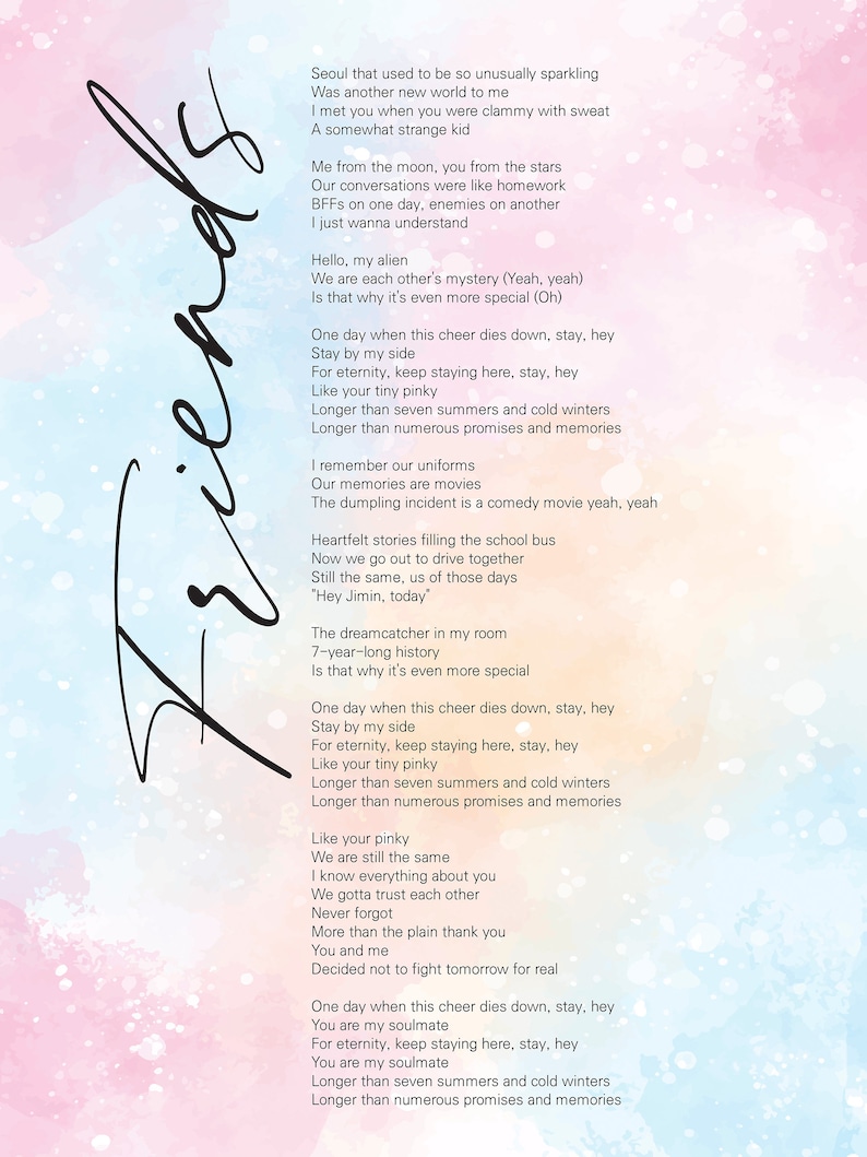 Bts Jimin Taehyung Friends Lyrics Prints Poster Digital Etsy