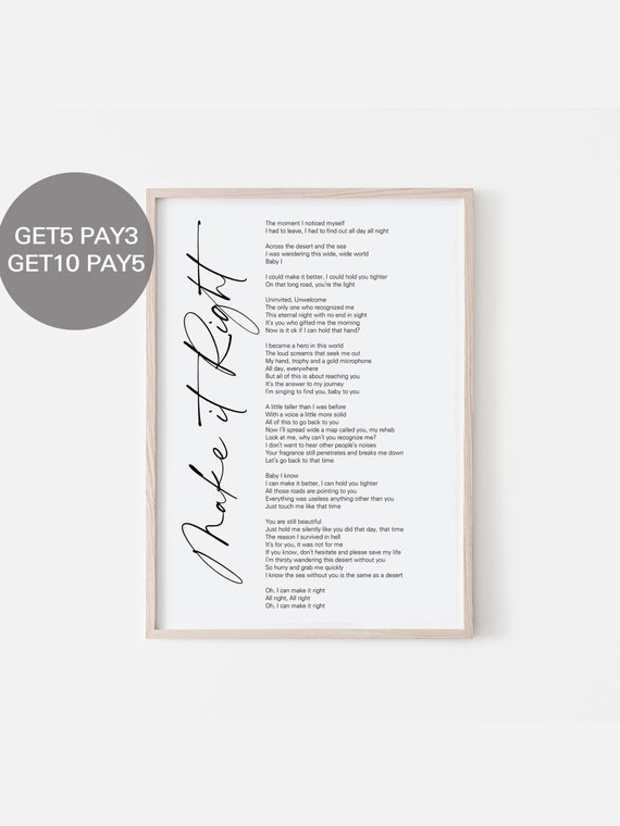BTS Make It Right Lyrics, Prints Poster Digital Download Korean.