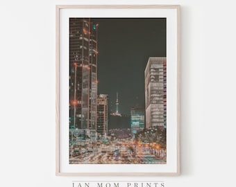 Seoul Cityscape Night View, Korea Travel Landscape, (Digital Download), Photography Large Wall Art, Room Decor, Wall Hanging