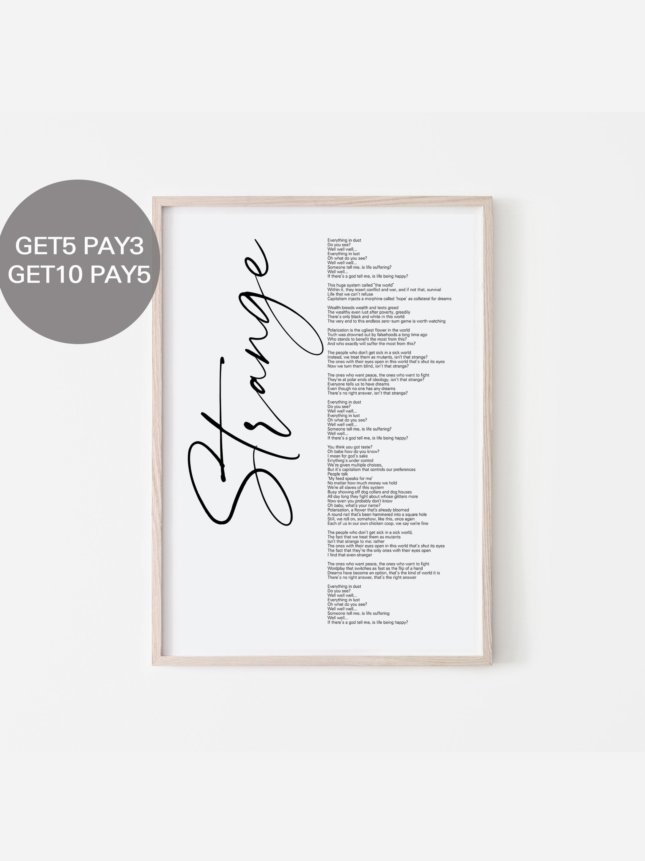 Bts Suga Strange Lyrics Prints Poster Digital Download Etsy