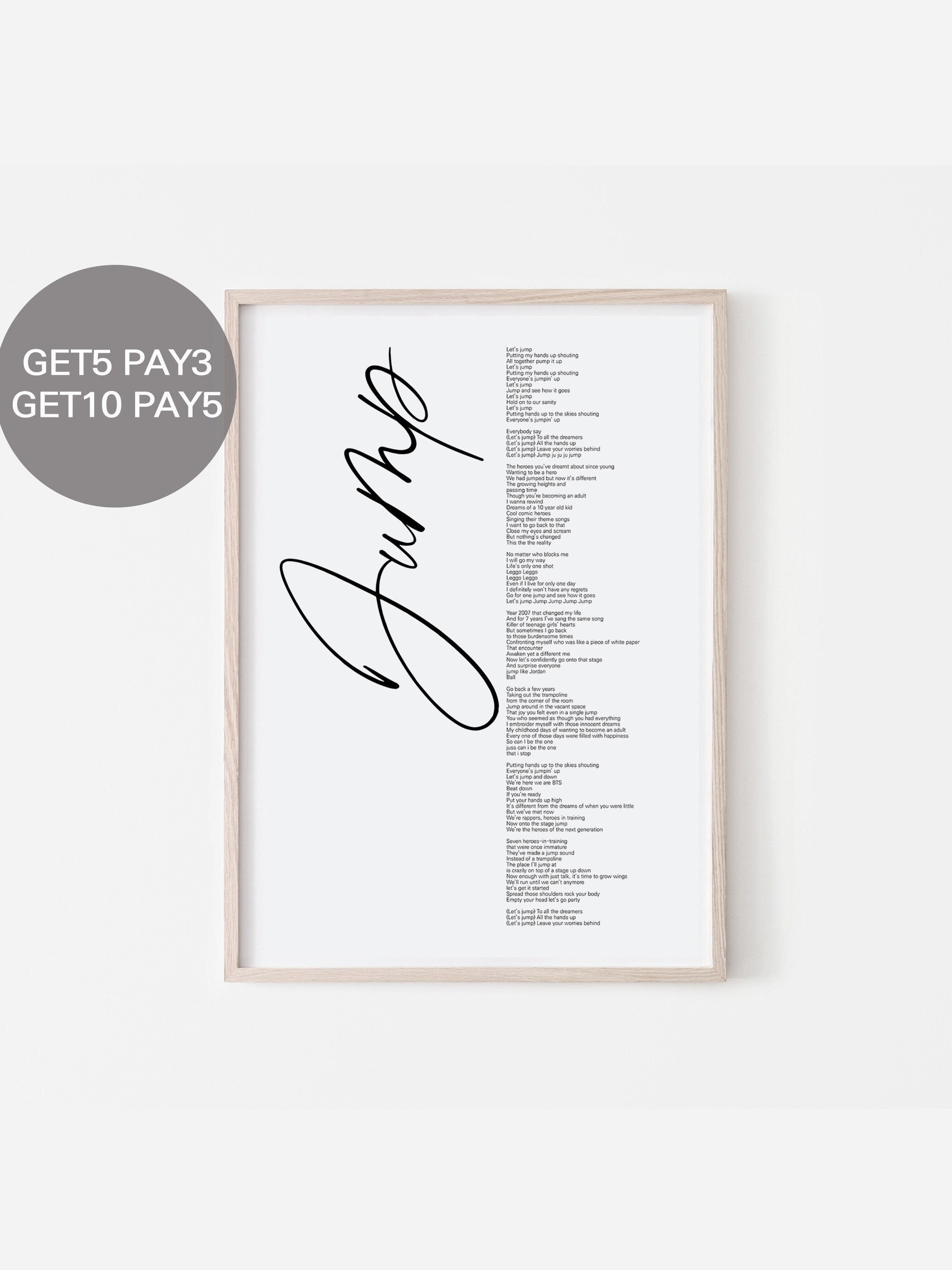 Bts Jump Lyrics Prints Poster Digital Download Korean Etsy