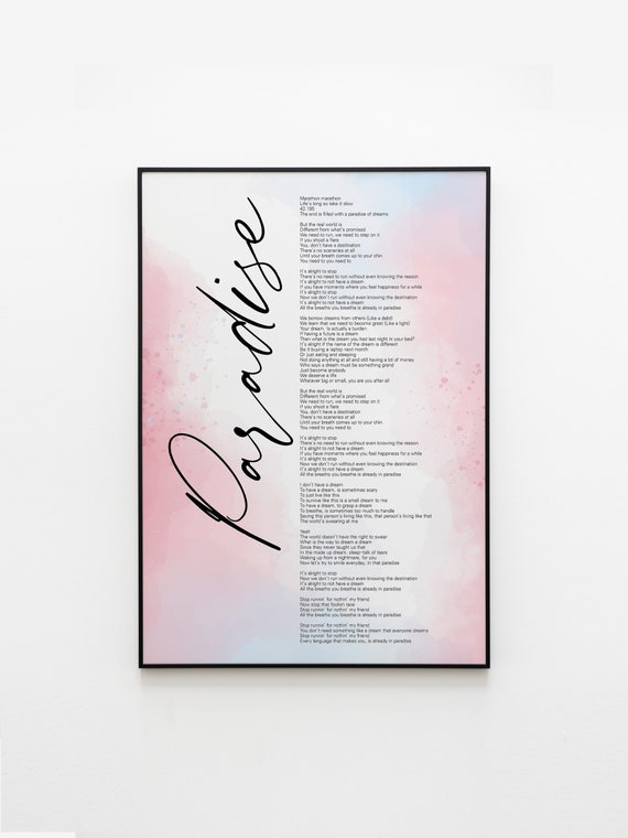 BTS Paradise Lyrics Prints Poster Digital Download Korean -  Portugal