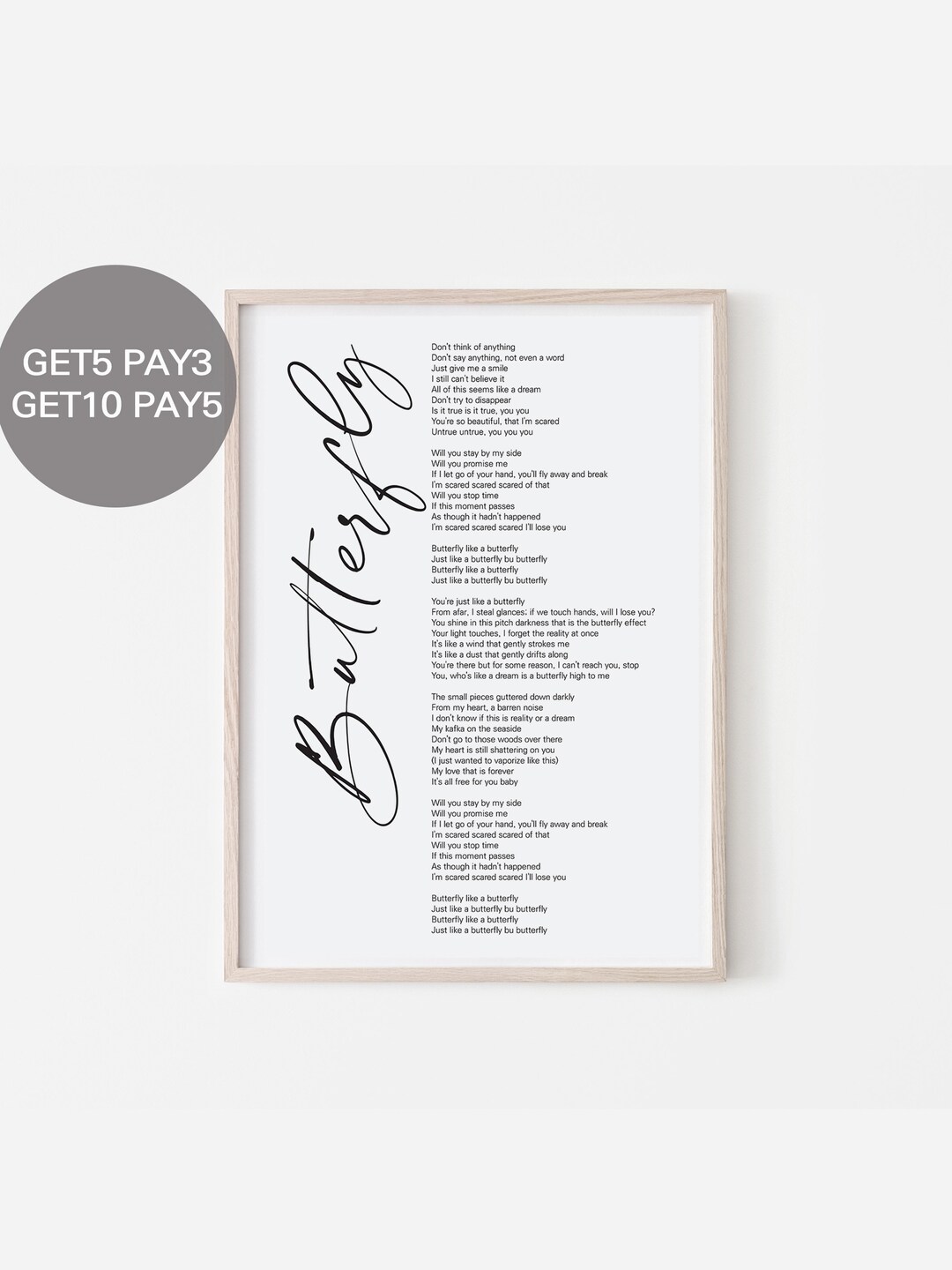 BTS Butterfly Lyrics, Prints Poster digital Download Korean Quotes