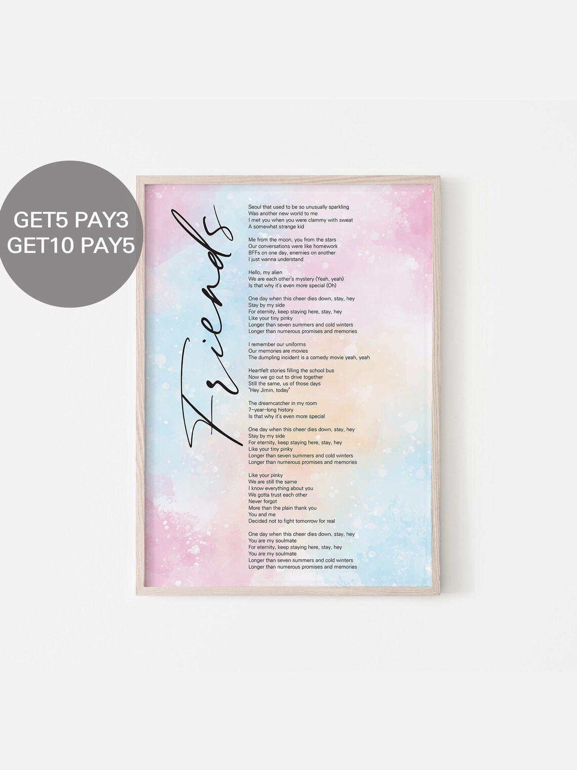 BTS Jimin Taehyung Friends Lyrics Prints Poster Digital | Etsy