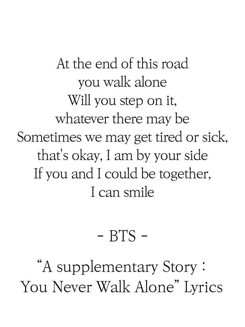 BTS You Never Walk Alone Lyrics Prints Poster Digital Etsy