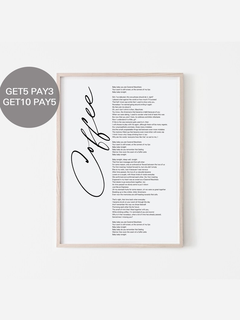 BTS Coffee Lyrics Prints Poster digital Download Korean Etsy UK