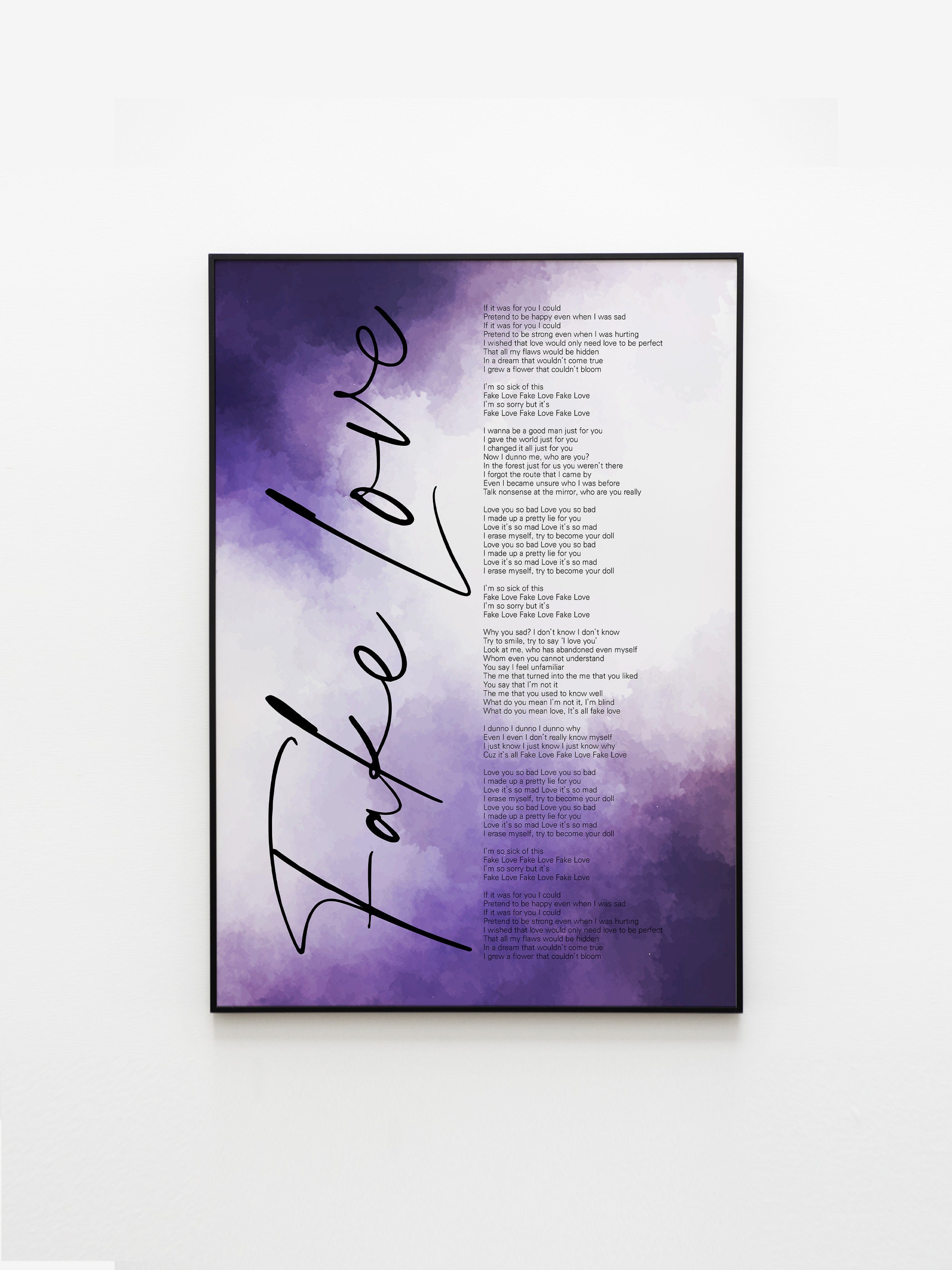 BTS Fake Love Lyrics Prints Poster digital Download Korean Etsy UK