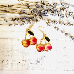 Fruit Earrings, Cherry Jewelry, Light and Fun, Floral, Stainless Steel, Real Flowers image 1