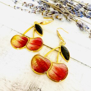 Fruit Earrings, Cherry Jewelry, Light and Fun, Floral, Stainless Steel, Real Flowers image 4