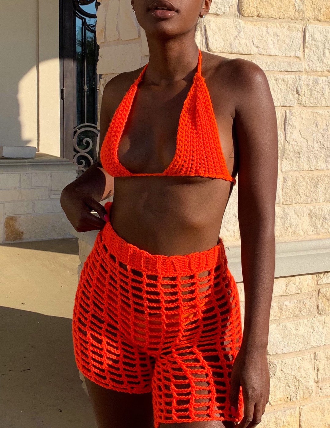 Two Piece Swimsuit Cover up Shorts Set DELEVU Crochet Etsy