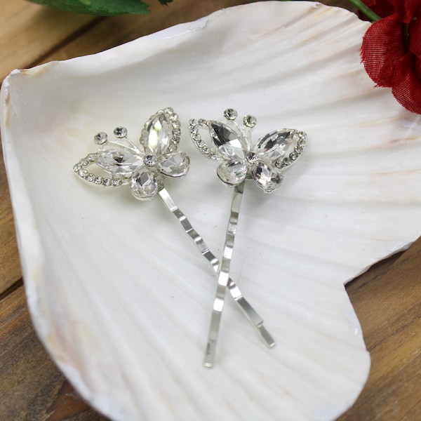Clear Crystal Butterfly Earrings// Silver Butterfly Earrings//Butterfly Bobby-Pins Gift Set//AccentsBySonia