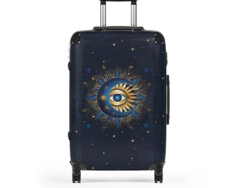 Valigia con motivo Sole e Luna Celesti / Bagaglio da viaggio mistico, stampa Notte Stellata