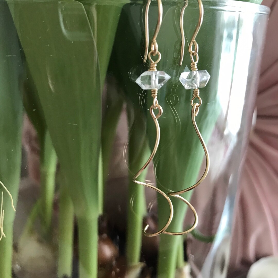 Boucles D'oreilles Argent Et Or Jaune Avec Cristal De Roche - ROSEMIMOSA Herkimer2155 - Neuf