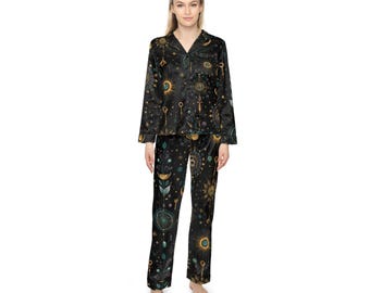 Pijama con estampado de llave celestial y sol / Conjunto de pijama de satén