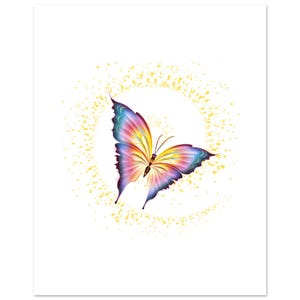 Starlight Bloom – Rainbow Butterfly Wall Art Print | Celestial Fine Art Poster | Whimsical Boho Decor | Stardust Cove Exclusive