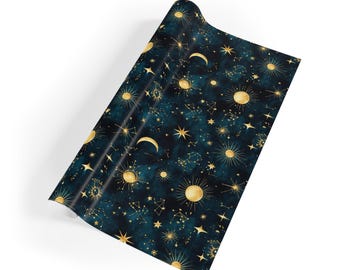 Rollo de papel de regalo con diseño de luna y estrellas celestiales / Papel de regalo espacial