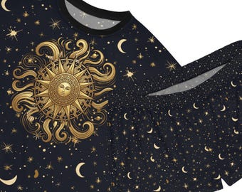 Celestial Sun Moon Pajama Set, Starry Night Sleepwear, Astrology Lounge Set