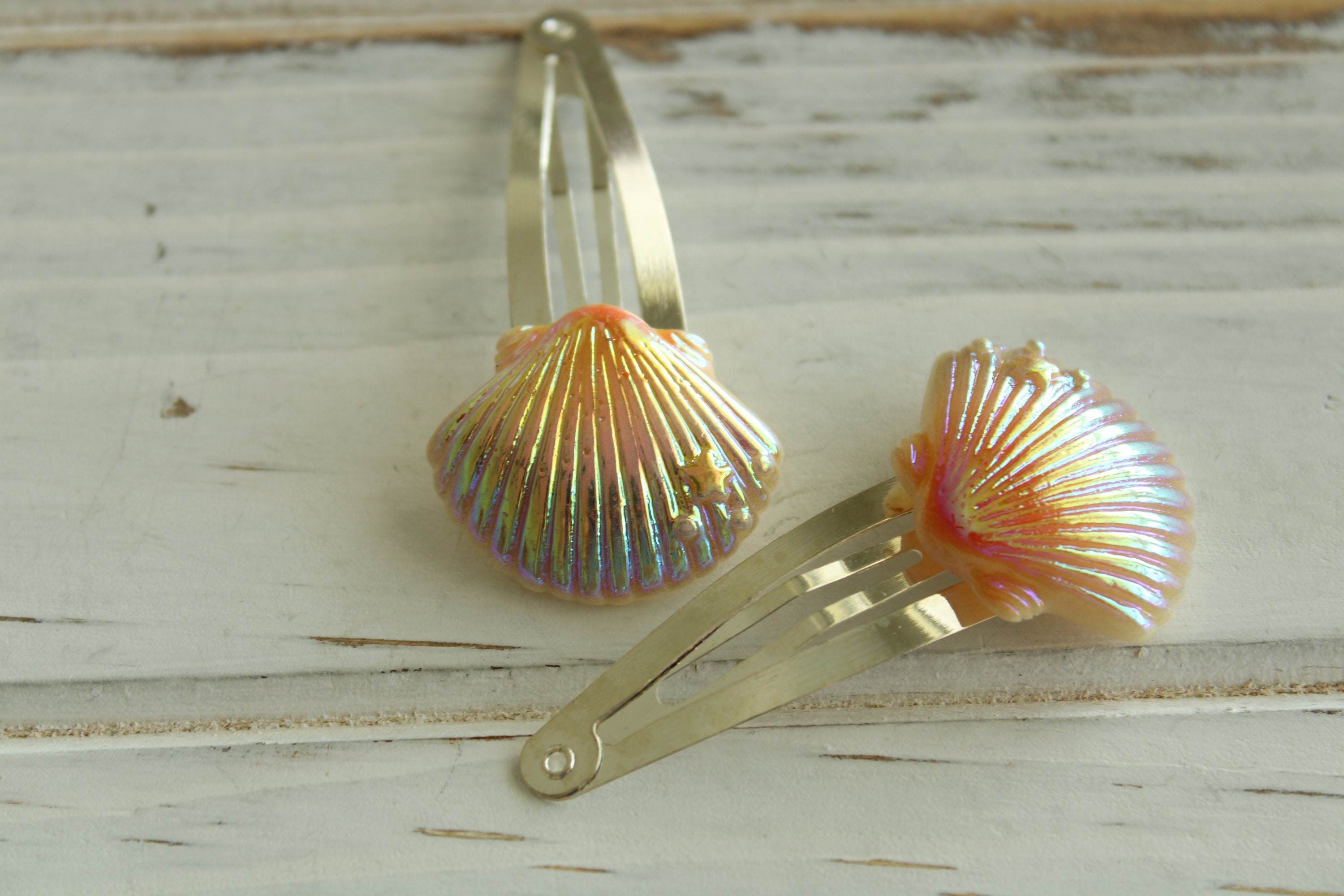 Small Shell Hair Clips Resin Sea Shell Hair Clips: Shimmering Gradient Scalloped Set - Etsy