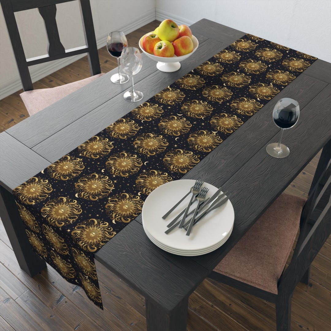 Gold Sunburst Pattern Table Runner | Black and Metallic Floral Motif - Etsy