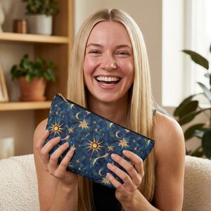Celestial Sun Moon Pattern Accessory Pouch | T-Bottom Zip Cosmetic Bag