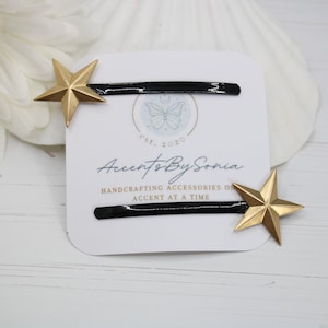 Gold Star Hair Barrettes: Brass Celestial Hair Clips
