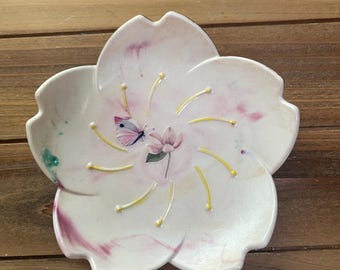 Cherry Blossom Floral Butterfly Dish – Handmade Blossom Trinket Tray, Nature-Inspired Jewelry Holder