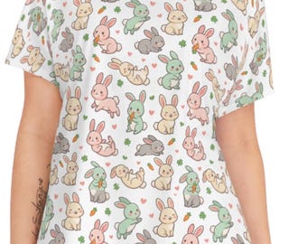 Bunny Rabbit Print Short Pajama Set | Whimsical Garden Sleepwear