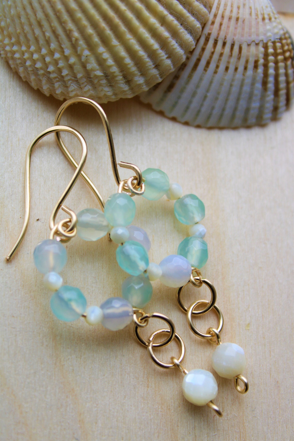 Sea Foam Green Earrings /Gold Filled Earrings /Mother of Pearl Etsy