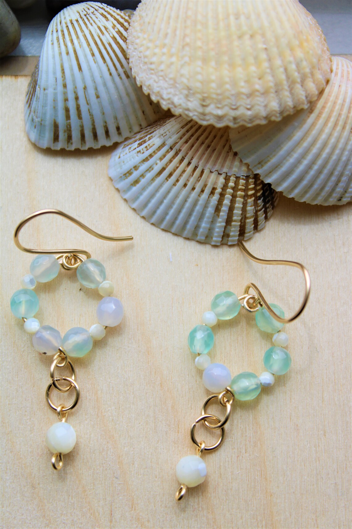 Sea Foam Green Earrings /Gold Filled Earrings /Mother of Pearl Etsy