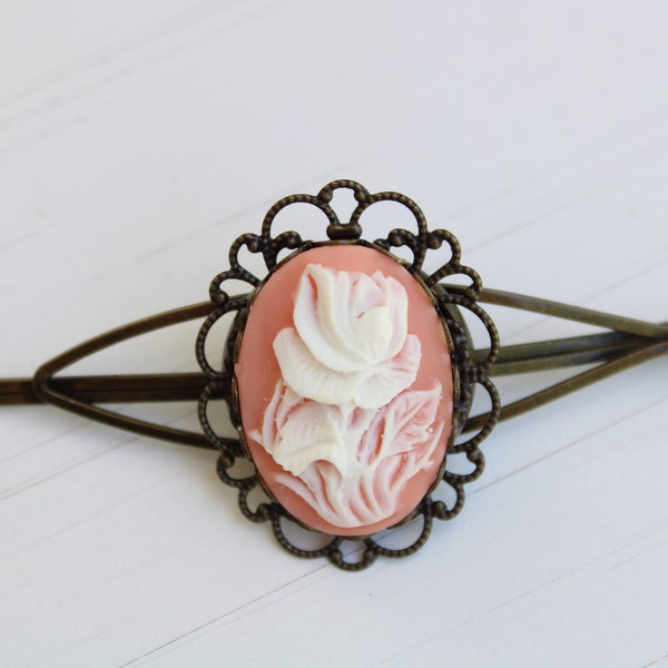 Barrette à cheveux vintage rose blanche pour fête de mariage//Épingle à cheveux pour cheveux épais et fins//Cadeaux uniques