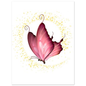 Migrazione al chiaro di luna - Stampa artistica da parete con farfalla rosa / Poster artistico celeste / Decorazione boho al chiaro di luna da sogno / Esclusiva Stardust Cove
