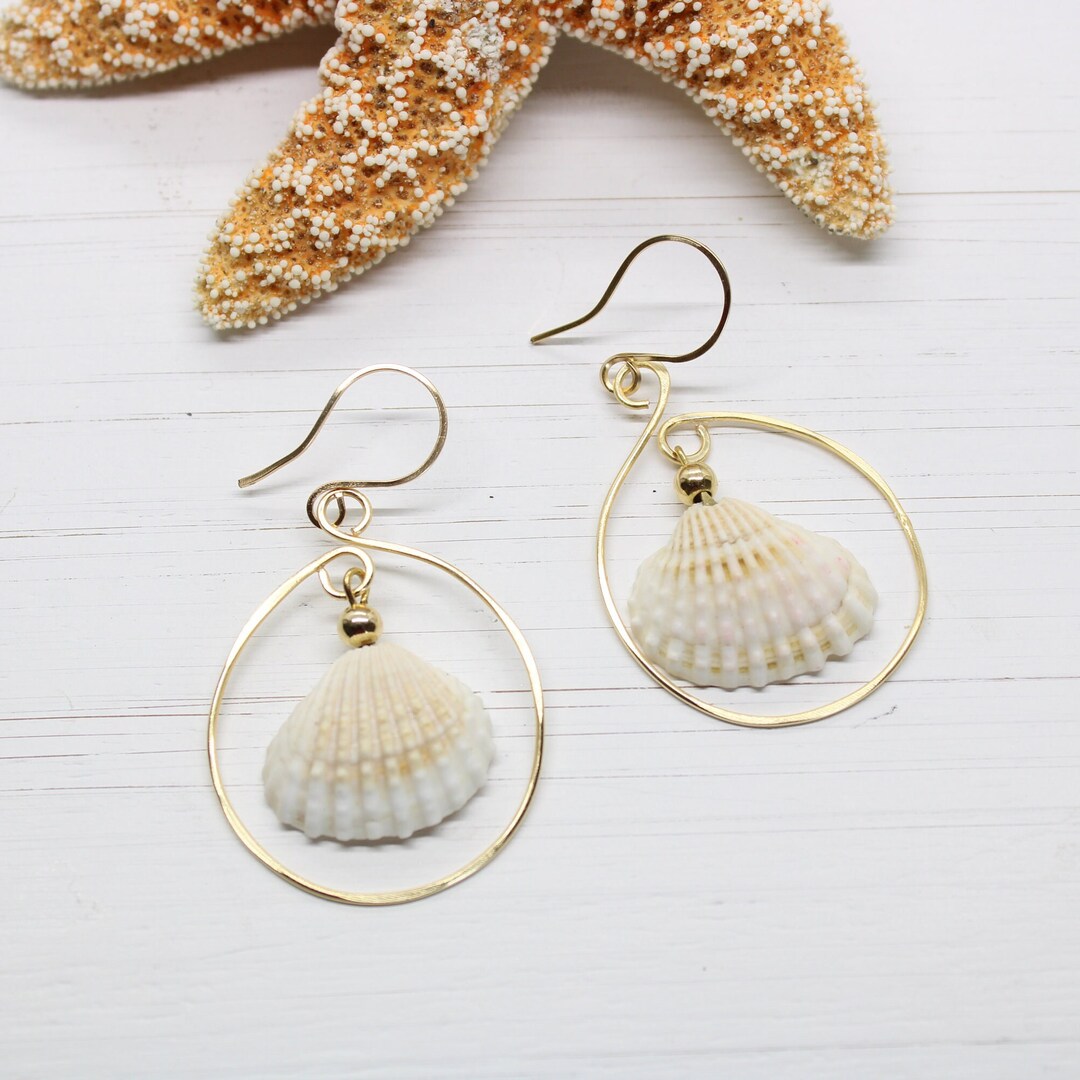 Real Shell Earing Gold Seashell Hoop Earrings – Beach Jewelry, Real Shell Earrings ...