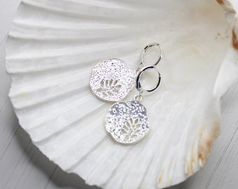 Silver Tree Earrings/ Silver Stamped Leaf Earrings/Gifts for Her/Small Silver Earrings Dangle/ Huggie Hoop Tree a leaf Earrings