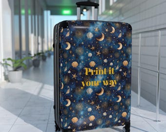 Celestial Moon & Stars Hardshell Suitcase | Night Sky Travel Bag | Boho Luggage | Wanderlust Gift