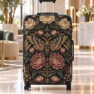 Maleta con estampado floral de polillas / Maleta de viaje botánica vintage