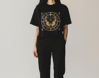 Mystic Moon Butterfly T-Shirt | Celestial Moth Mandala, Gift for Her