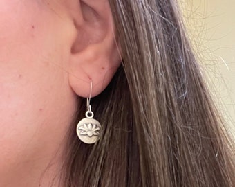 Silver Plated Lotus Earrings Minimalist Yoga Gift for Her