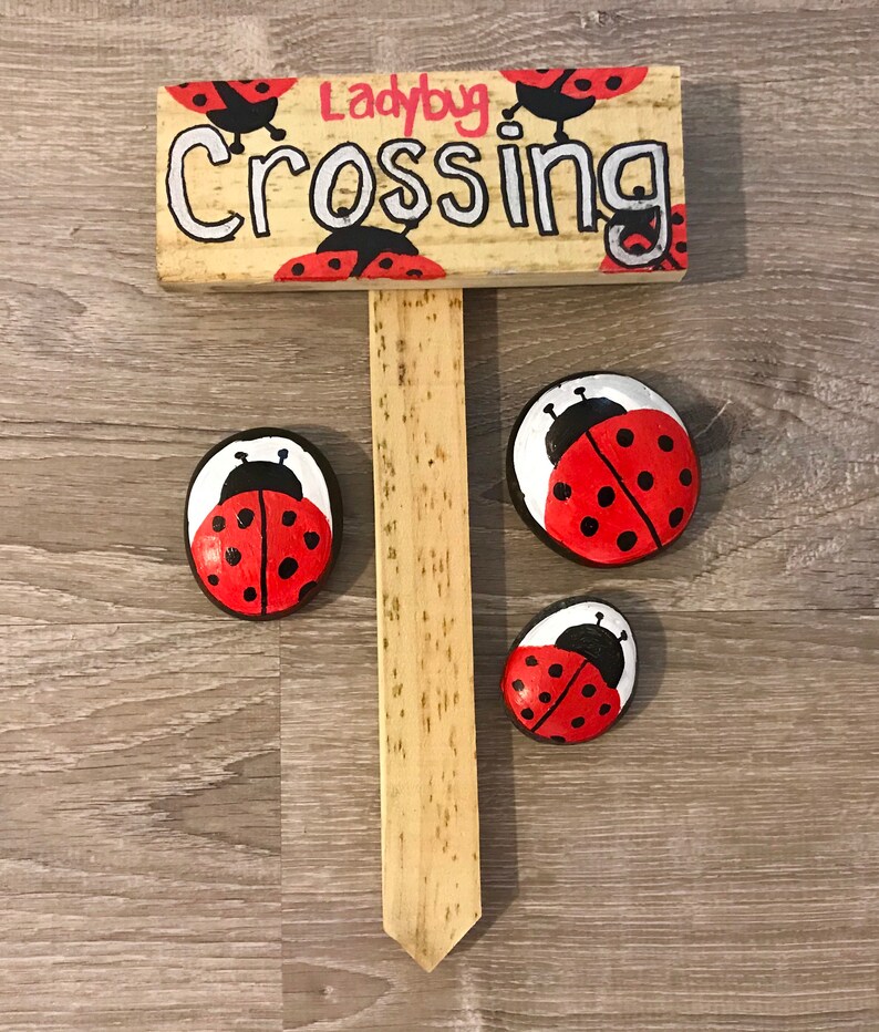 Ladybug Crossing Garden Sign Etsy