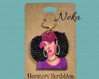 Rhinestone keychains. Afro-American Woman bling keychains. Gifts for her