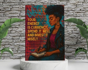 Black Woman Hardcover Journal with Monthly Prompts – Handmade 5.7x8.7 Notebook, Empowering Self-Care Gift for Her